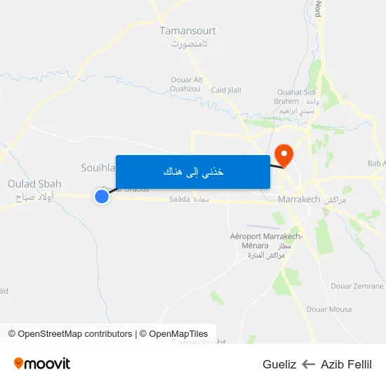 Azib Fellil to Gueliz map