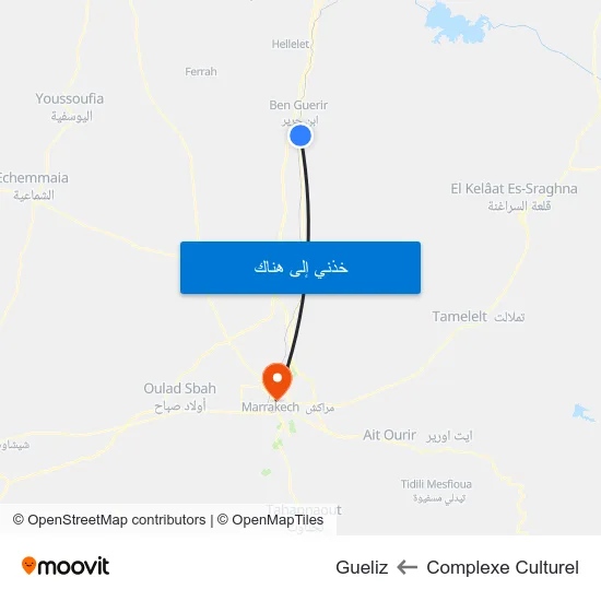 Complexe Culturel to Gueliz map