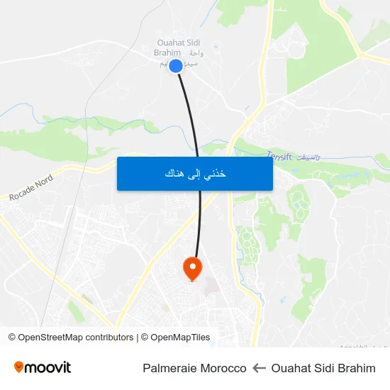 Ouahat Sidi Brahim to Palmeraie Morocco map