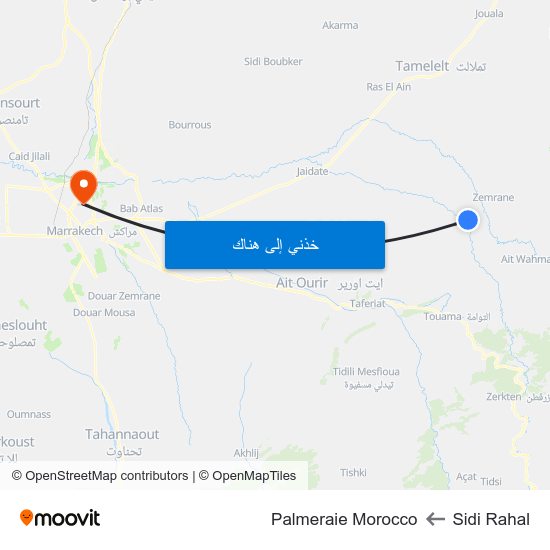 Sidi Rahal to Palmeraie Morocco map