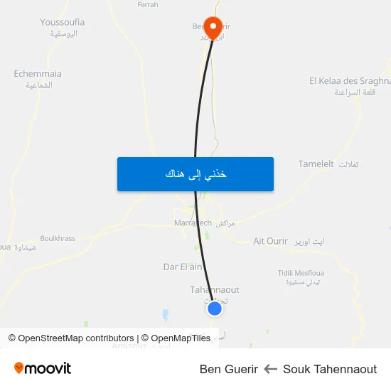 Souk Tahennaout to Ben Guerir map