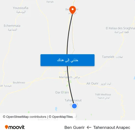 Tahennaout Anapec to Ben Guerir map