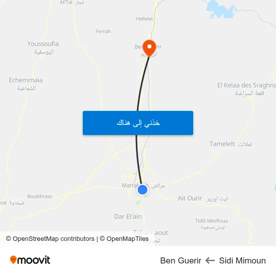 Sidi Mimoun to Ben Guerir map