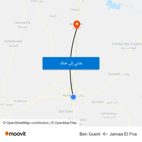 Jamaa El Fna to Ben Guerir map