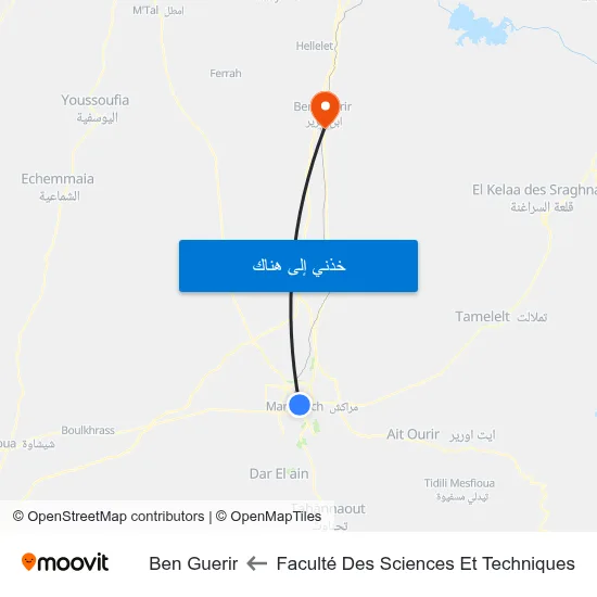 Faculté Des Sciences Et Techniques to Ben Guerir map