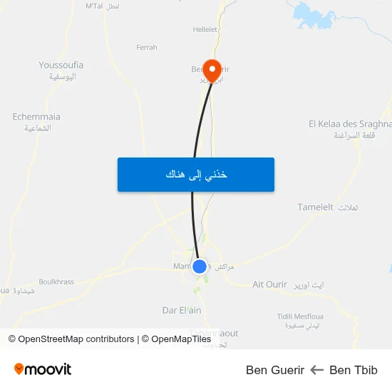 Ben Tbib to Ben Guerir map