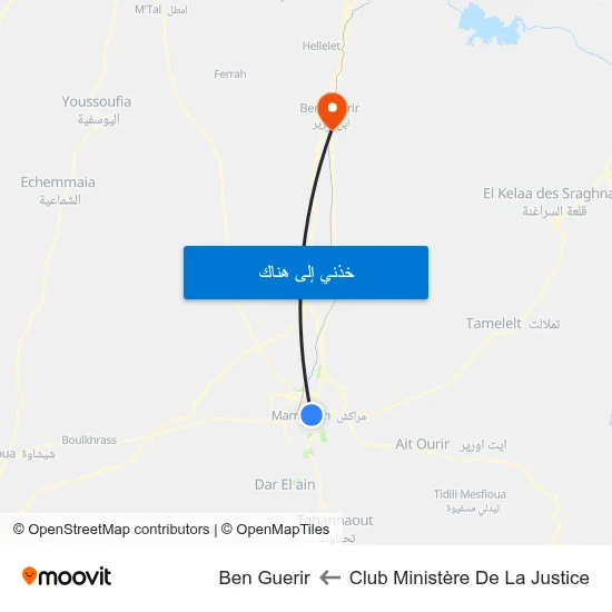 Club Ministère De La Justice to Ben Guerir map