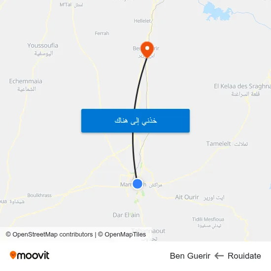 Rouidate to Ben Guerir map