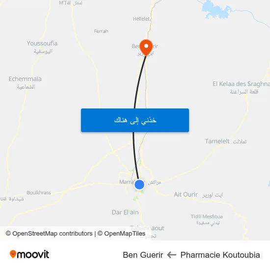 Pharmacie Koutoubia to Ben Guerir map
