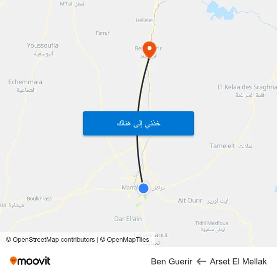 Arset El Mellak to Ben Guerir map