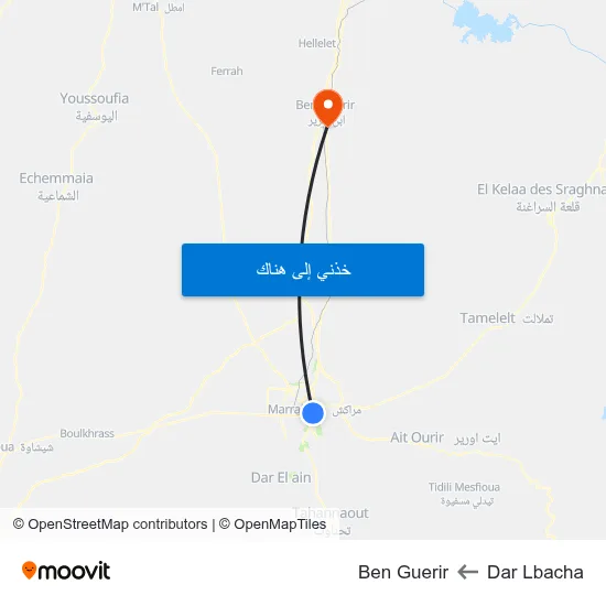 Dar Lbacha to Ben Guerir map