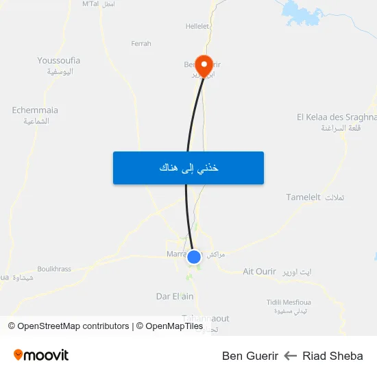 Riad Sheba to Ben Guerir map