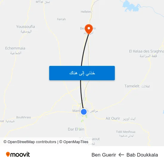 Bab Doukkala to Ben Guerir map