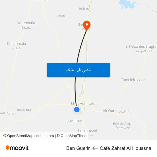 Café Zahrat Al Houssna to Ben Guerir map