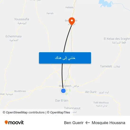 Mosquée Houssna to Ben Guerir map