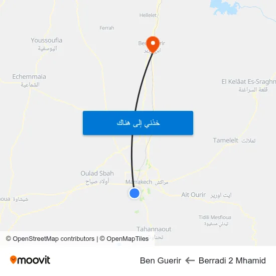 Berradi 2 Mhamid to Ben Guerir map
