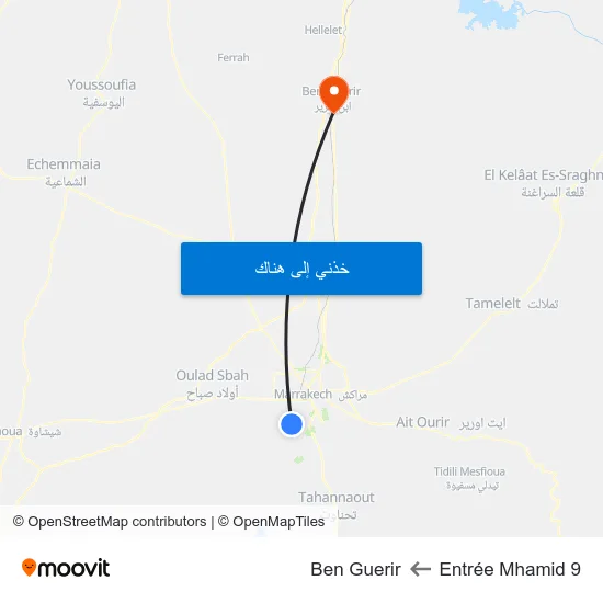 Entrée Mhamid 9 to Ben Guerir map