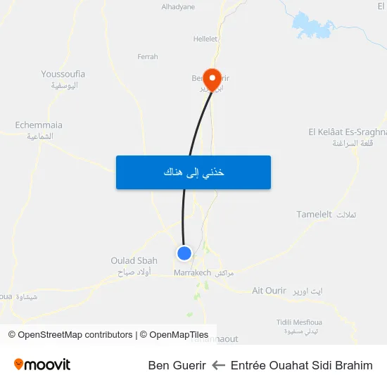 Entrée Ouahat Sidi Brahim to Ben Guerir map