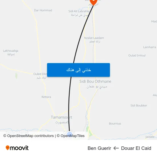 Douar El Caid to Ben Guerir map