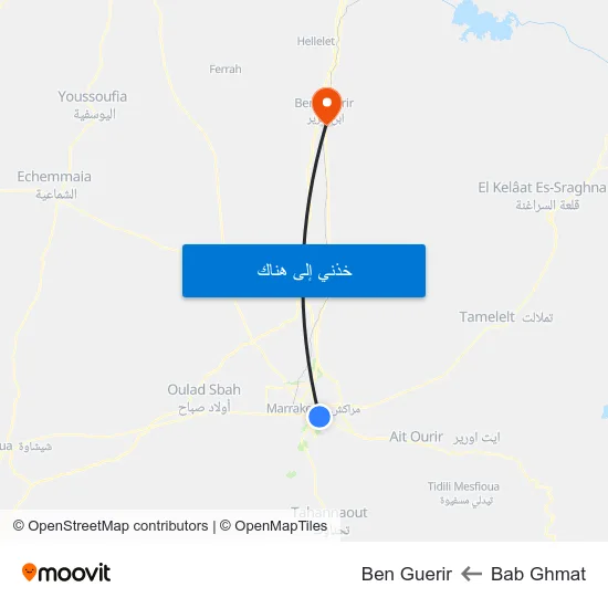 Bab Ghmat to Ben Guerir map