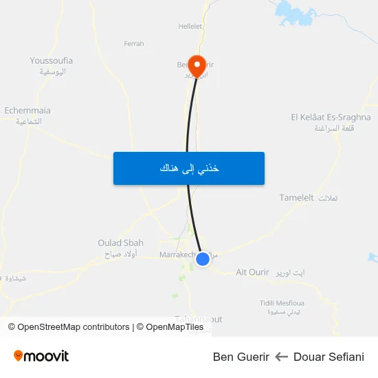 Douar Sefiani to Ben Guerir map