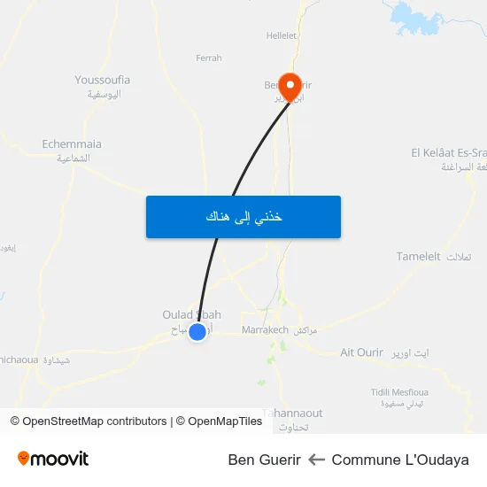 Commune L'Oudaya to Ben Guerir map