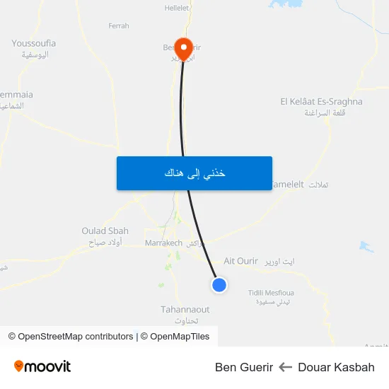 Douar Kasbah to Ben Guerir map