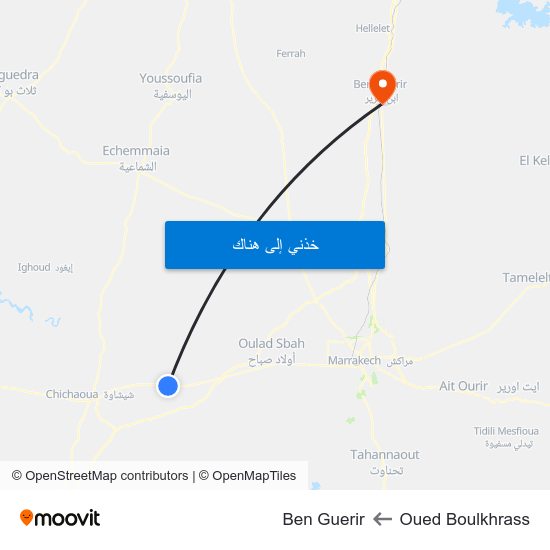 Oued Boulkhrass to Ben Guerir map