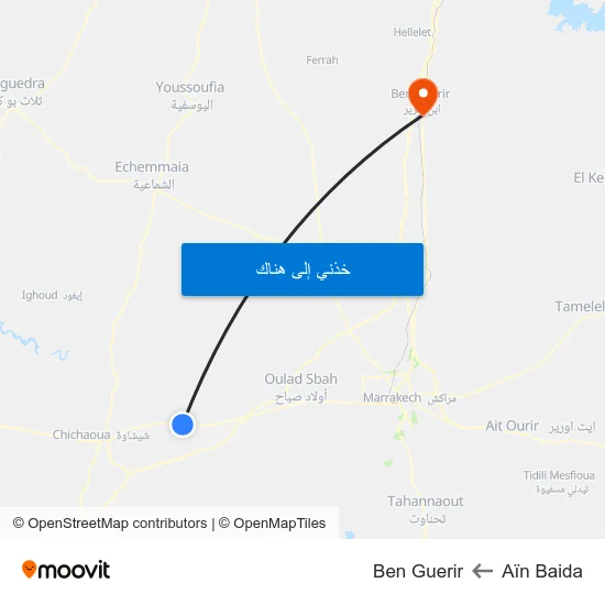 Aïn Baida to Ben Guerir map