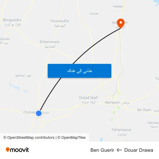 Douar Drawa to Ben Guerir map