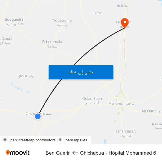 Chichaoua - Hôpital Mohammed 6 to Ben Guerir map