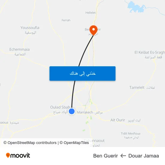 Douar Jamaa to Ben Guerir map