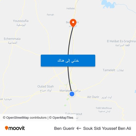 Souk Sidi Youssef Ben Ali to Ben Guerir map