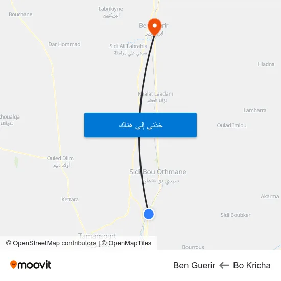 Bo Kricha to Ben Guerir map