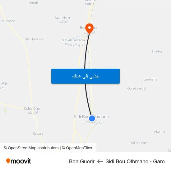 Sidi Bou Othmane - Gare to Ben Guerir map