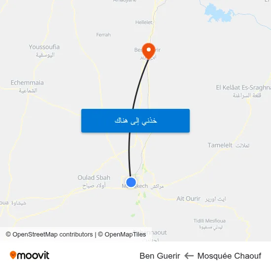 Mosquée Chaouf to Ben Guerir map