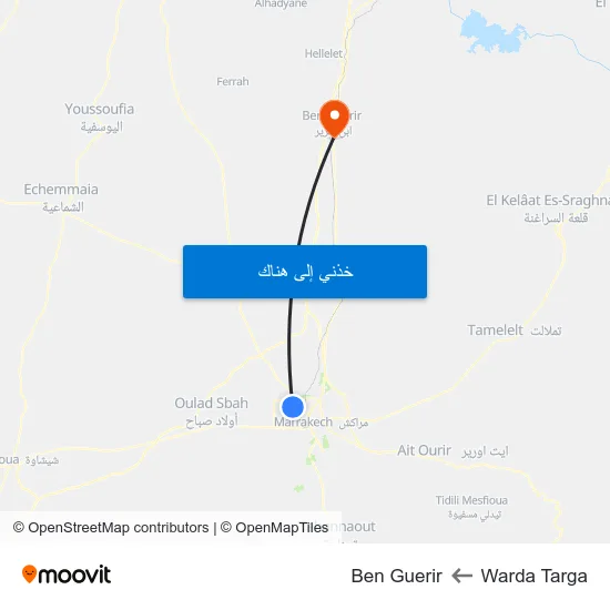 Warda Targa to Ben Guerir map