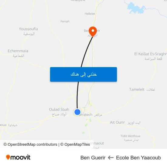 Ecole Ben Yaacoub to Ben Guerir map