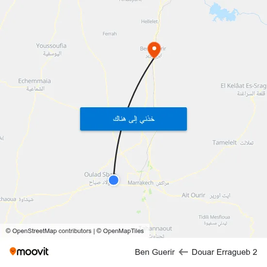 Douar Erragueb 2 to Ben Guerir map