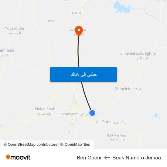 Souk Numero Jemaa to Ben Guerir map