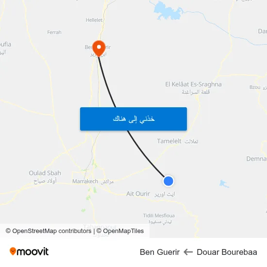Douar Bourebaa to Ben Guerir map