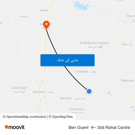 Sidi Rahal Centre to Ben Guerir map