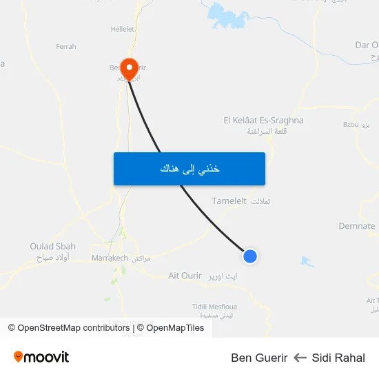 Sidi Rahal to Ben Guerir map