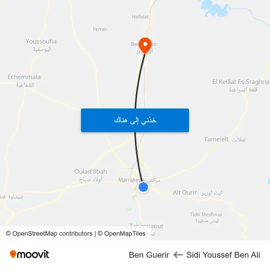 Sidi Youssef Ben Ali to Ben Guerir map