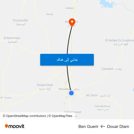 Douar Dlam to Ben Guerir map