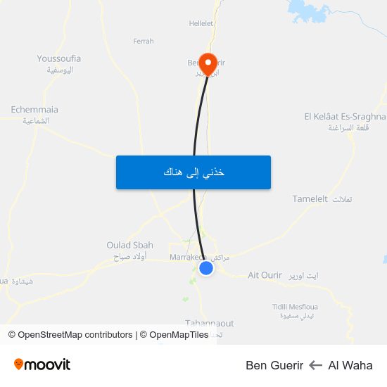 Al Waha to Ben Guerir map