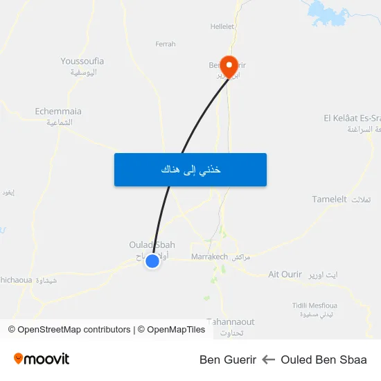 Ouled Ben Sbaa to Ben Guerir map