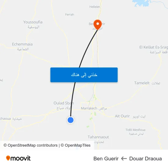 Douar Draoua to Ben Guerir map