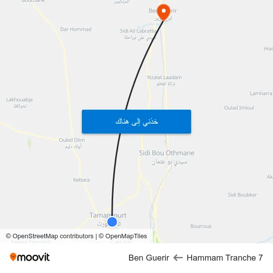 Hammam Tranche 7 to Ben Guerir map