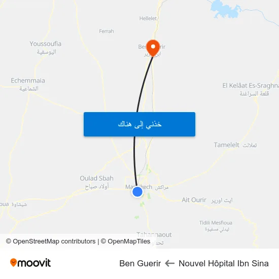 Nouvel Hôpital Ibn Sina to Ben Guerir map
